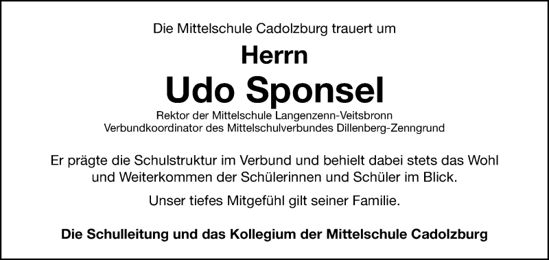  Traueranzeige für Udo Sponsel vom 05.05.2021 aus Fürther Nachrichten Lokal