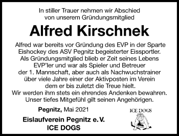 Traueranzeige von Alfred Kirschnek von Nordbayerische Nachrichten Pegnitz Lokal