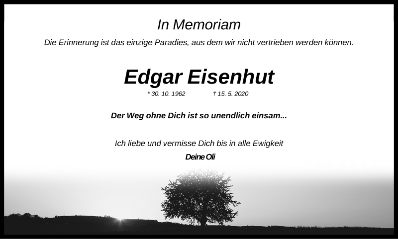  Traueranzeige für Edgar Eisenhut vom 15.05.2021 aus Gesamtausgabe Nürnberger Nachrichten/ Nürnberger Ztg.