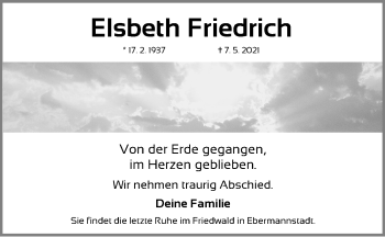 Traueranzeige von Elsbeth Friedrich von Nordbayerische Nachrichten Forchheim Lokal