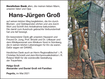 Traueranzeige von Hans-Jürgen Groß von Nordbayerische Nachrichten Pegnitz Lokal