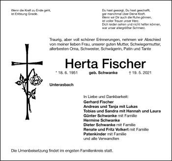Traueranzeige von Herta Fischer von Altmühl-Bote Lokal