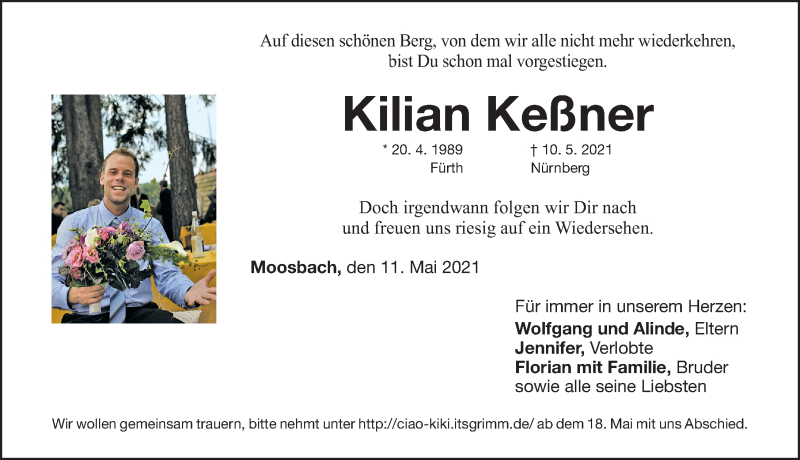  Traueranzeige für Kilian Keßner vom 15.05.2021 aus Fürther Nachrichten Lokal
