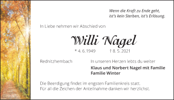 Traueranzeige von Willi Nagel von Schwabacher Tagblatt Lokal