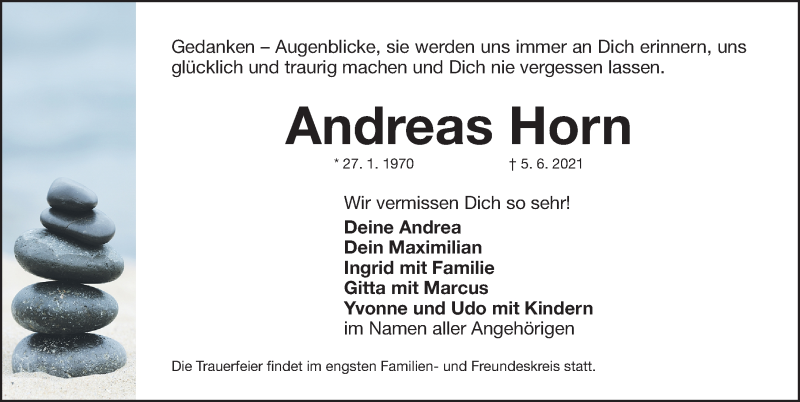  Traueranzeige für Andreas Horn vom 12.06.2021 aus Erlanger Nachrichten Lokal