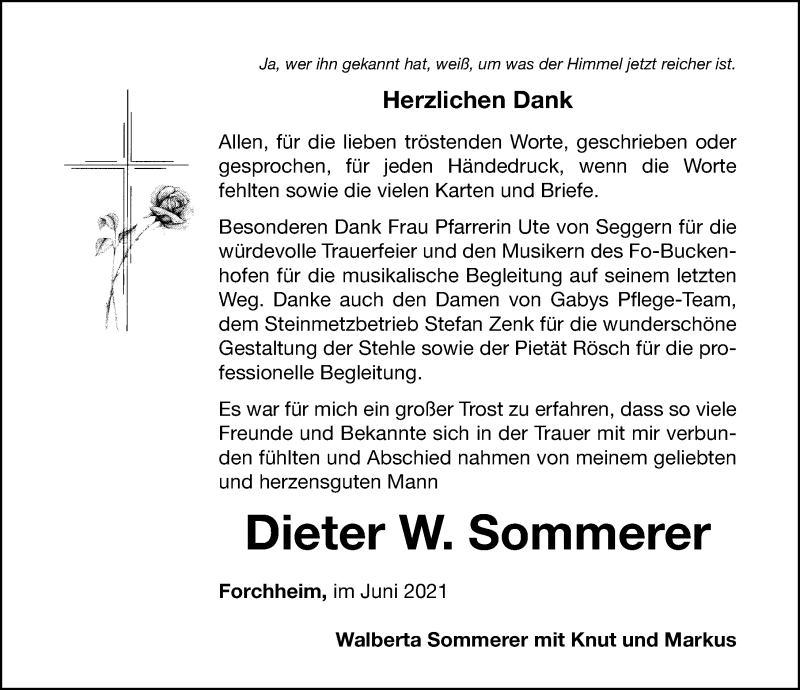  Traueranzeige für Dieter Sommerer vom 12.06.2021 aus Nordbayerische Nachrichten Forchheim Lokal