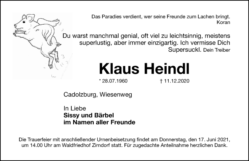  Traueranzeige für Klaus Heindl vom 12.06.2021 aus Fürther Nachrichten Lokal