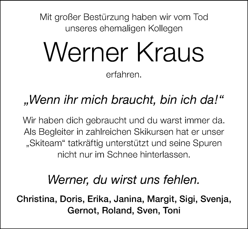  Traueranzeige für Werner Kraus vom 23.06.2021 aus Schwabacher Tagblatt Lokal