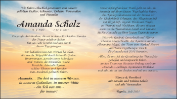 Traueranzeige von Amanda Scholz von Nordbayerische Nachrichten Pegnitz Lokal