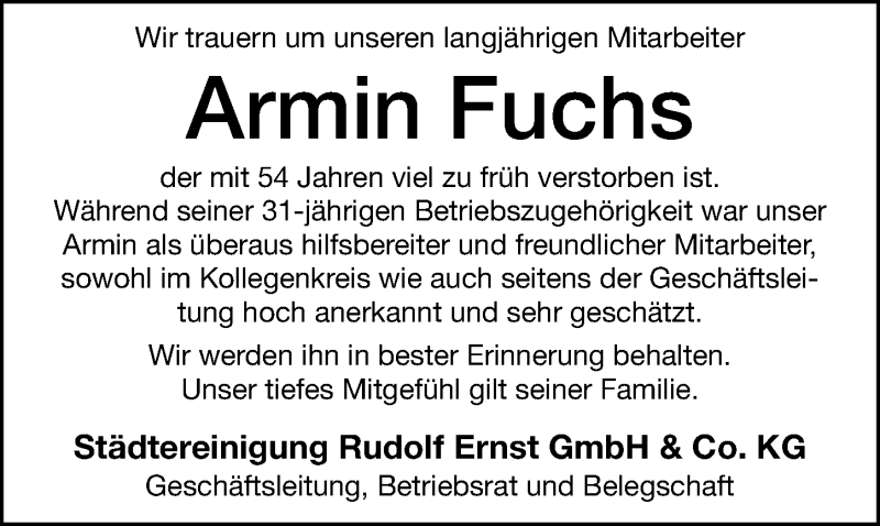  Traueranzeige für Armin Fuchs vom 08.07.2021 aus Altmühl-Bote Lokal