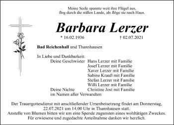 Traueranzeige von Barbara Lerzer von Neumarkter Nachrichten Lokal