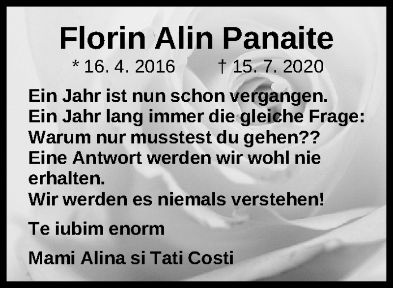  Traueranzeige für Florin Alin Panaite vom 15.07.2021 aus Gesamtausgabe Nürnberger Nachrichten/ Nürnberger Ztg.