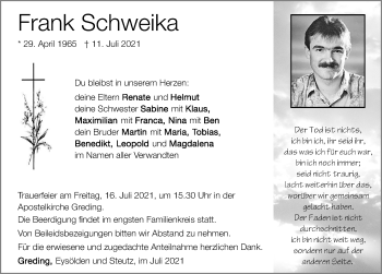 Traueranzeige von Frank Schweika von Roth-Hilpoltsteiner Volkszeitung Lokal
