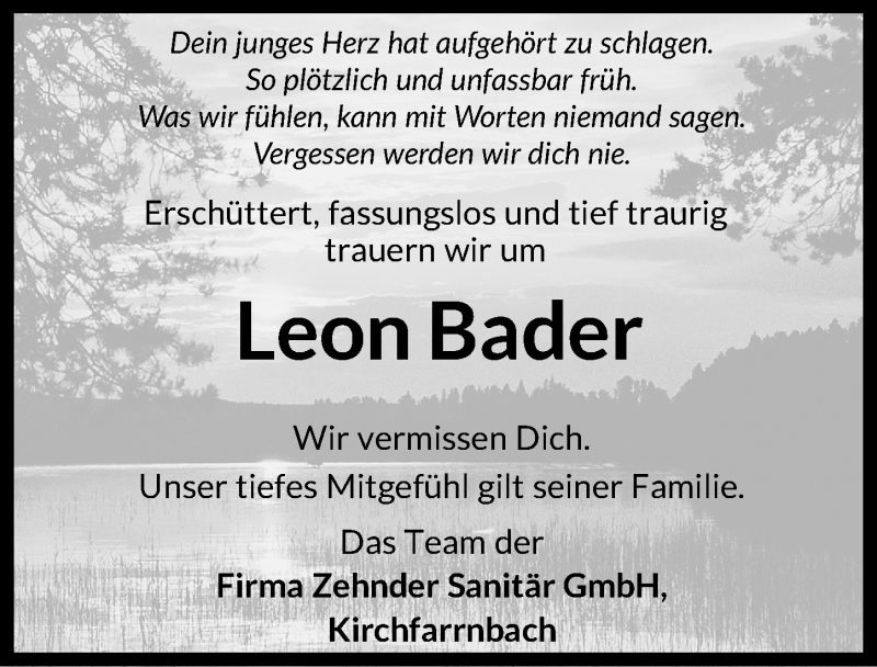  Traueranzeige für Leon Bader vom 15.07.2021 aus Fürther Nachrichten Lokal