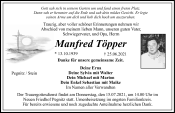 Traueranzeige von Manfred Töpper von Nordbayerische Nachrichten Pegnitz Lokal