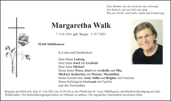 Traueranzeige von Margaretha Walk von Neumarkter Nachrichten Lokal