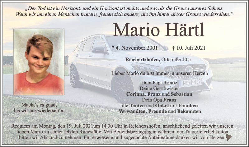  Traueranzeige für Mario Härtl vom 16.07.2021 aus Neumarkter Nachrichten Lokal