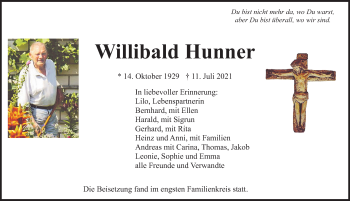 Traueranzeige von Willibald Hunner von Neumarkter Nachrichten Lokal