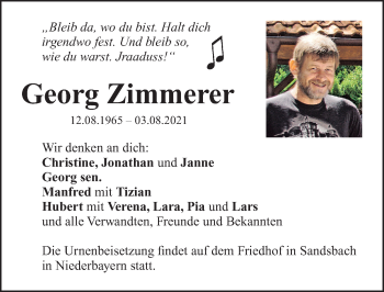 Traueranzeige von Georg Zimmerer von Erlanger Nachrichten Lokal