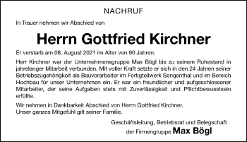 Traueranzeige von Gottfried Kirchner von Neumarkter Nachrichten Lokal