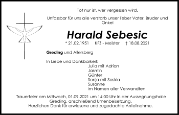 Traueranzeige von Harald Sebesic von Roth-Hilpoltsteiner Volkszeitung Lokal