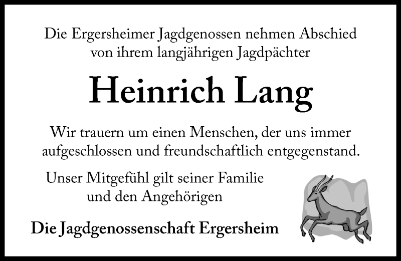  Traueranzeige für Heinrich Lang vom 24.08.2021 aus Windsheimer Zeitung Lokal