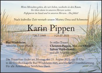 Traueranzeige von Karin Pippen von Windsheimer Zeitung Lokal