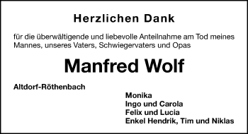 Traueranzeige von Manfred Wolf von Gesamtausgabe Nürnberger Nachrichten/ Nürnberger Ztg.