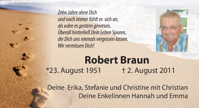 Traueranzeige für Robert Braun vom 02.08.2021 aus Altmühl-Bote Lokal