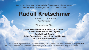 Traueranzeige von Rudolf Kretschmer von Nordbayerische Nachrichten Pegnitz Lokal