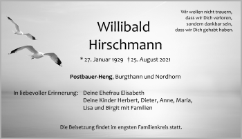 Traueranzeige von Willibald Hirschmann von Neumarkter Nachrichten Lokal
