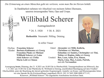 Traueranzeige von Willibald Scherer von Neumarkter Nachrichten Lokal
