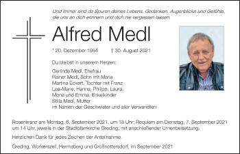 Traueranzeige von Alfred Medl von Gesamtausgabe Nürnberger Nachrichten/ Nürnberger Ztg.