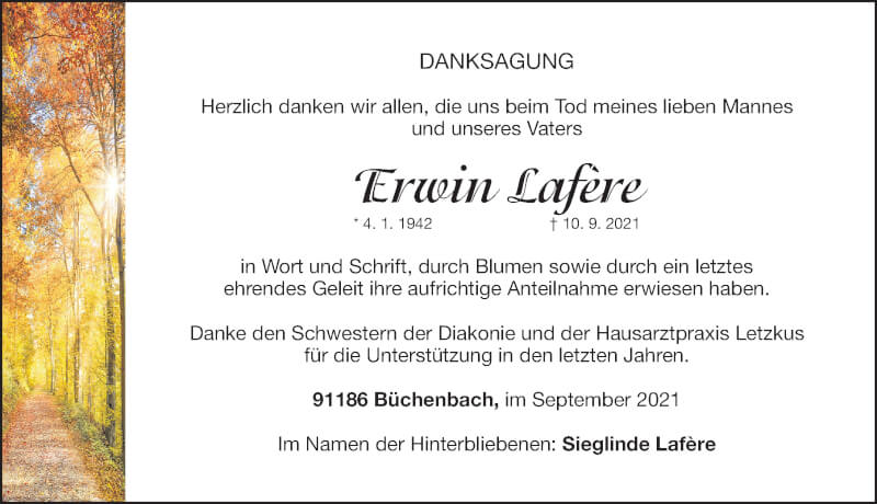  Traueranzeige für Erwin Lafère vom 25.09.2021 aus Roth-Hilpoltsteiner Volkszeitung Lokal