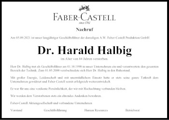 Traueranzeige von Harald Halbig von Gesamtausgabe Nürnberger Nachrichten/ Nürnberger Ztg.