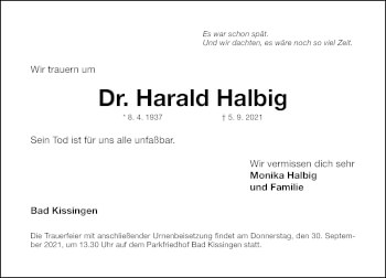 Traueranzeige von Harald Halbig von Gesamtausgabe Nürnberger Nachrichten/ Nürnberger Ztg.