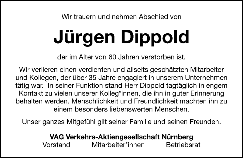  Traueranzeige für Jürgen Dippold vom 23.09.2021 aus Gesamtausgabe Nürnberger Nachrichten/ Nürnberger Ztg.