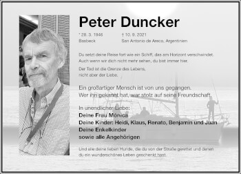 Traueranzeige von Peter Duncker von Erlanger Nachrichten Lokal