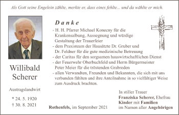 Traueranzeige von Willibald Scherer von Neumarkter Nachrichten Lokal