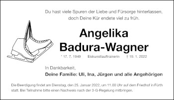 Traueranzeige von Angelika Badura-Wagner von Fürther Nachrichten Lokal