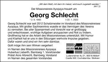 Traueranzeige von Georg Schlecht von Gesamtausgabe Nürnberger Nachrichten/ Nürnberger Ztg.