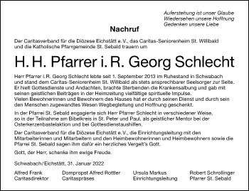 Traueranzeige von Georg Schlecht von Schwabacher Tagblatt Lokal