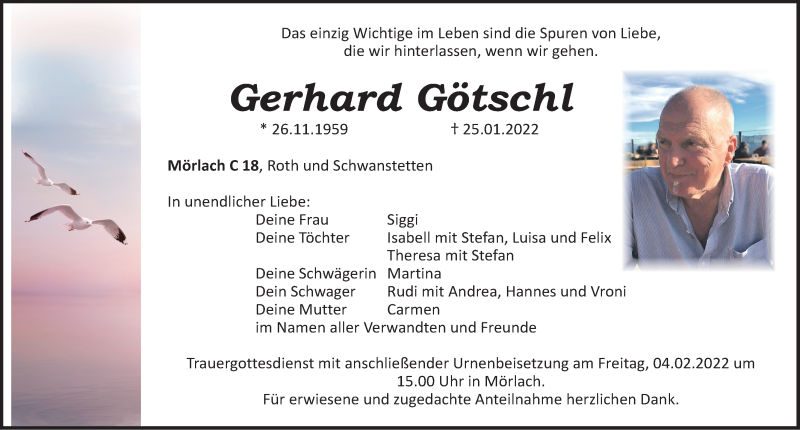  Traueranzeige für Gerhard Götschl vom 01.02.2022 aus Roth-Hilpoltsteiner Volkszeitung Lokal