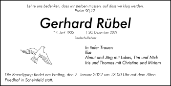 Traueranzeige von Gerhard Rübel von Gesamtausgabe Nürnberger Nachrichten/ Nürnberger Ztg.