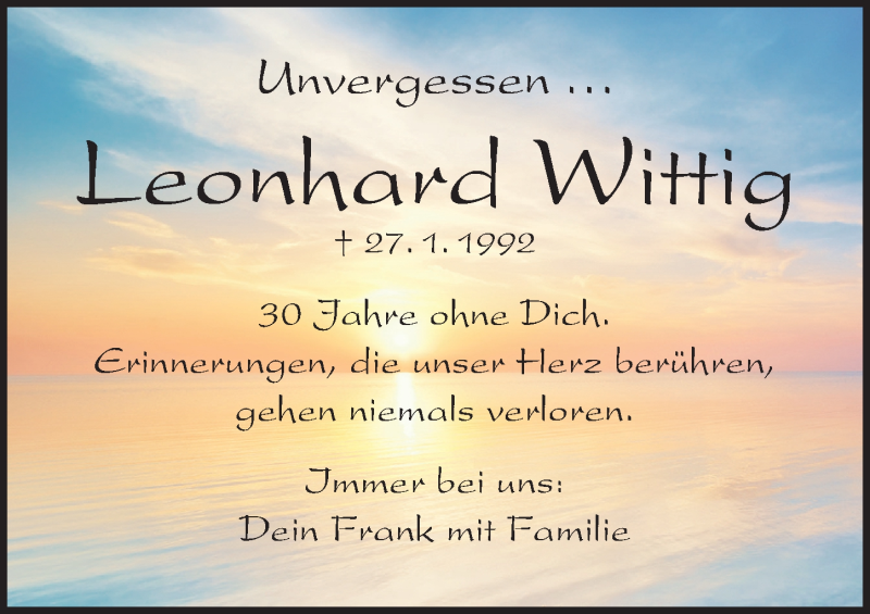  Traueranzeige für Leonhard Wittig vom 27.01.2022 aus Windsheimer Zeitung Lokal