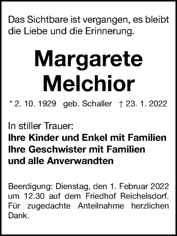 Traueranzeige von Margarete Melchior von Gesamtausgabe Nürnberger Nachrichten/ Nürnberger Ztg.