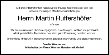 Traueranzeige von Martin Ruffershöfer von Windsheimer Zeitung Lokal