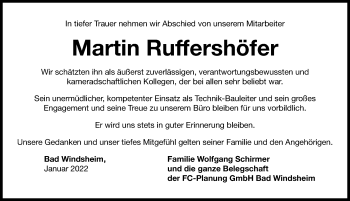 Traueranzeige von Martin Ruffershöfer von Windsheimer Zeitung Lokal