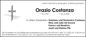Traueranzeige von Orazio Costanza von Schwabacher Tagblatt Lokal