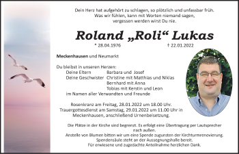 Traueranzeige von Roland Lukas von Roth-Hilpoltsteiner Volkszeitung Lokal